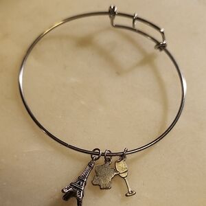Silver Toned Charm Bracelet with Eiffel Tower, Map, and Wine Glass